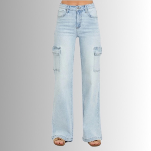 Trending New High Rise Wide Cargo Leg Jeans - Picture 3 of 7
